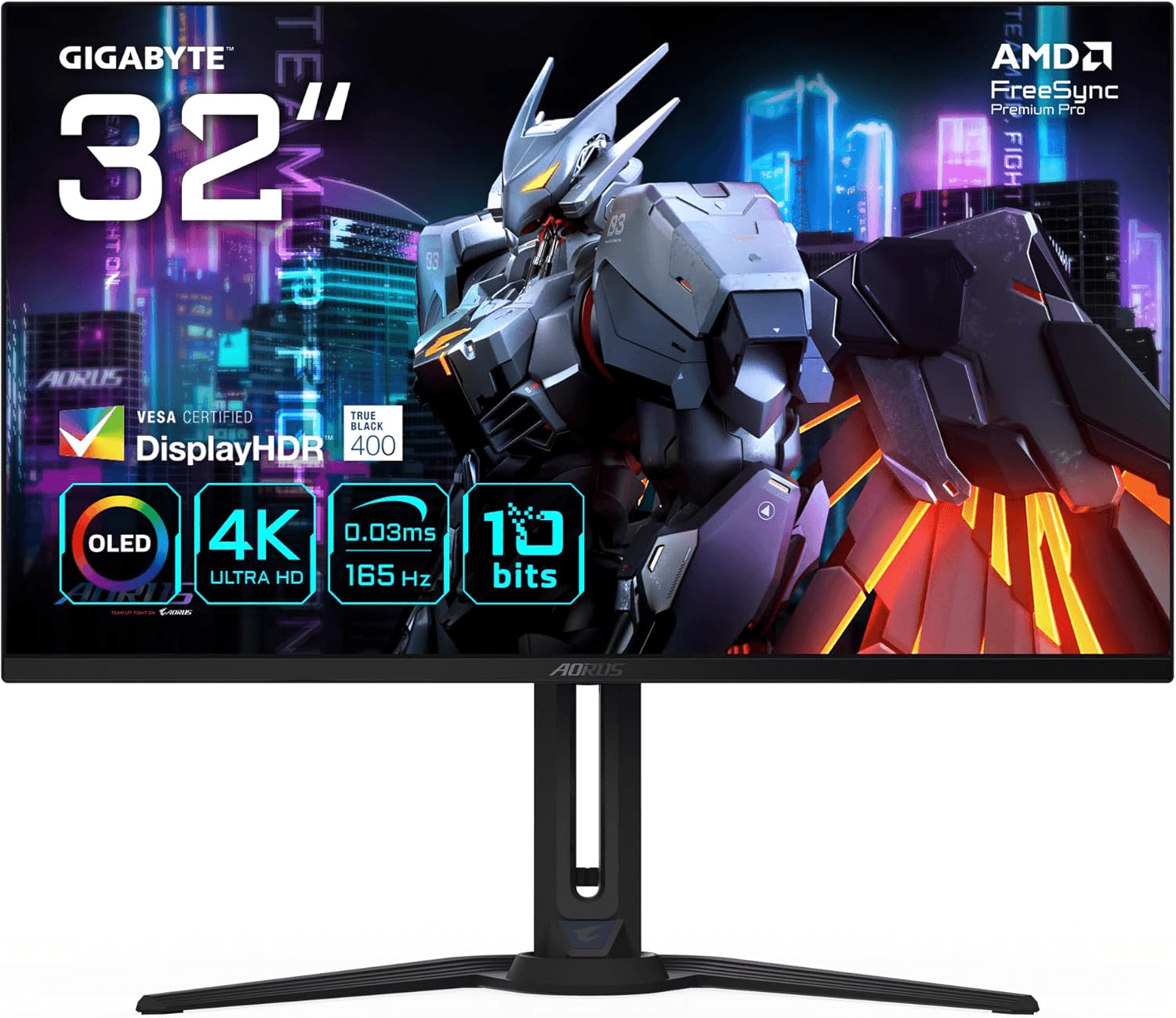 GIGABYTE AORUS FO32U 31.5" OLED Gaming Monitor, 4K UHD (3840x2160), 165Hz, 0.03ms GTG, Anti-Reflection, HDMI 2.1 & DisplayPort 1.4 USB-C, DisplayHDR True Black 400, ClearMR 90000, KVM, Built-in