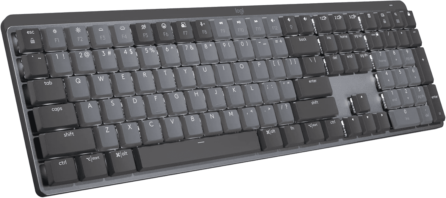 Logitech MX Mechanical Wireless Illuminated Performance Keyboard, Linear Switches, Backlit Keys, Bluetooth, USB-C, macOS, Windows, Linux, iOS, Android, Metal