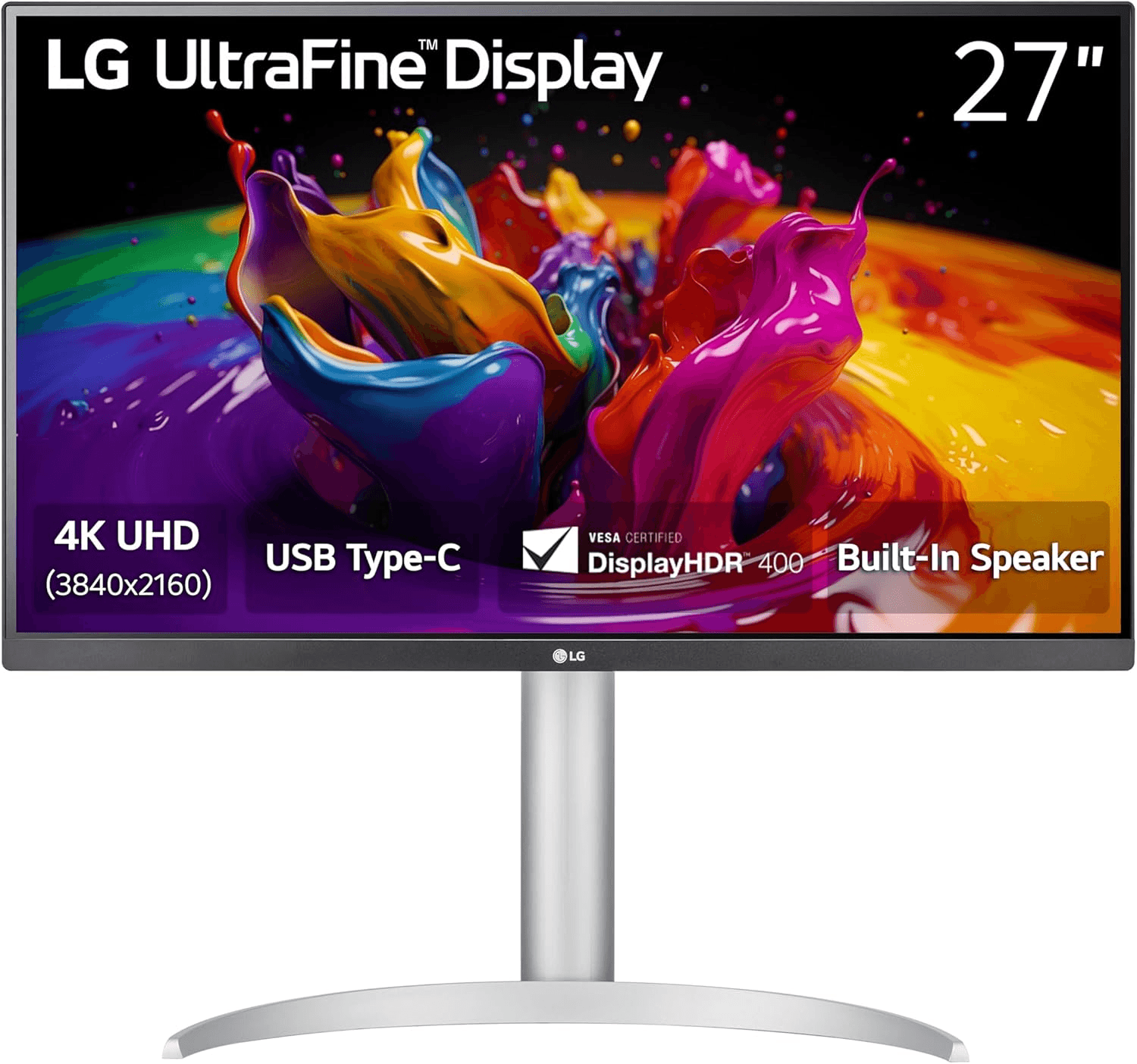 LG 27UP850K-W 27-inch Ultrafine 4K UHD (3840 x 2160) IPS Computer Monitor, 60Hz, 5ms, DisplayHDR 400, Built-in Speaker, HDMI, DisplayPort, USB Type-C 90W PD, Tilt/Height/Pivot Adjustable Stand, White