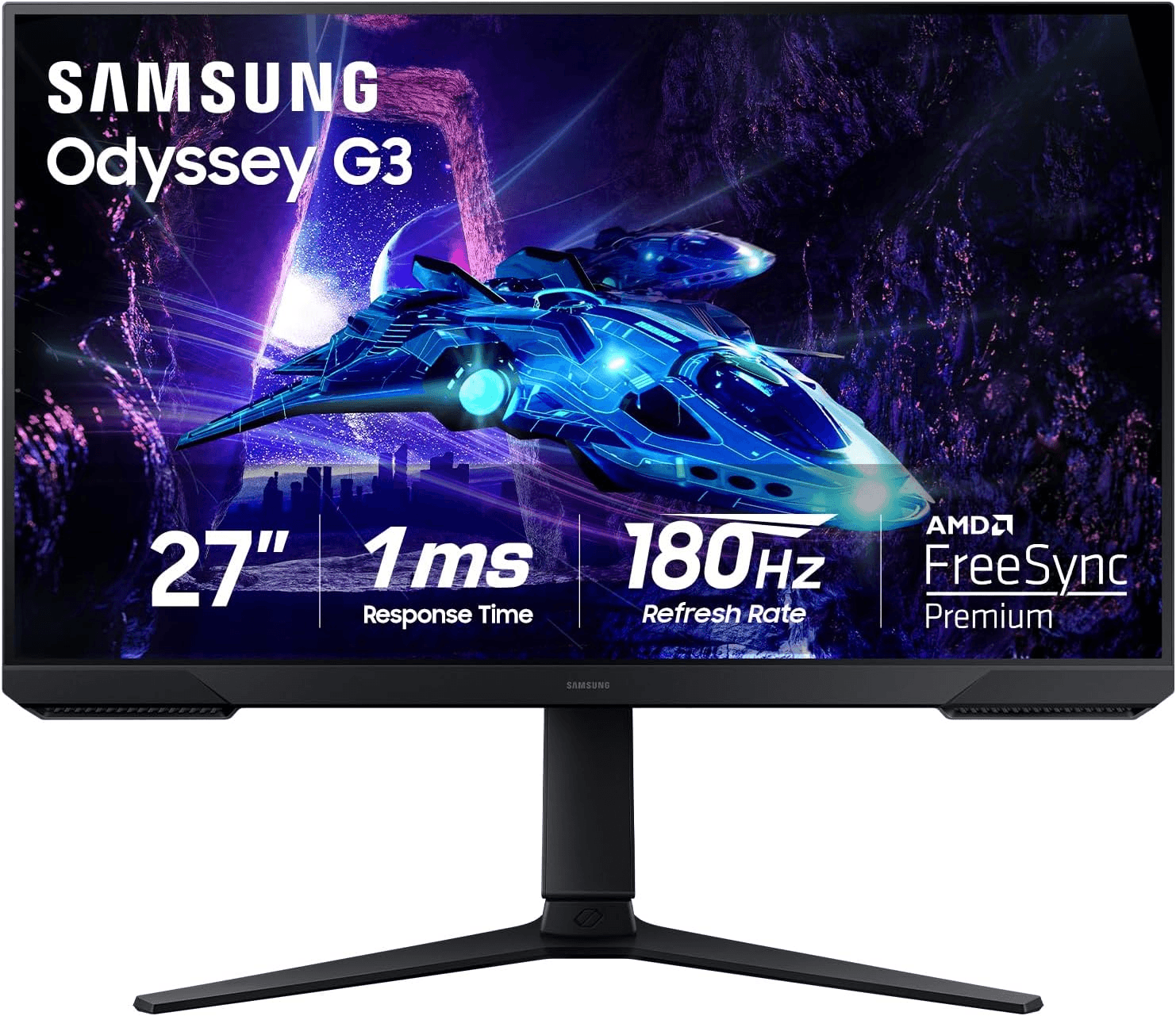 Samsung 27-Inch Odyssey G3 (G30D) Series FHD Gaming Monitor, 1ms, 180Hz, AMD FreeSync, Adjustable Stand, Black Equalizer, Virtual Aim Point, Eye Saver Mode, Flicker-Free, LS27DG302ENXZA