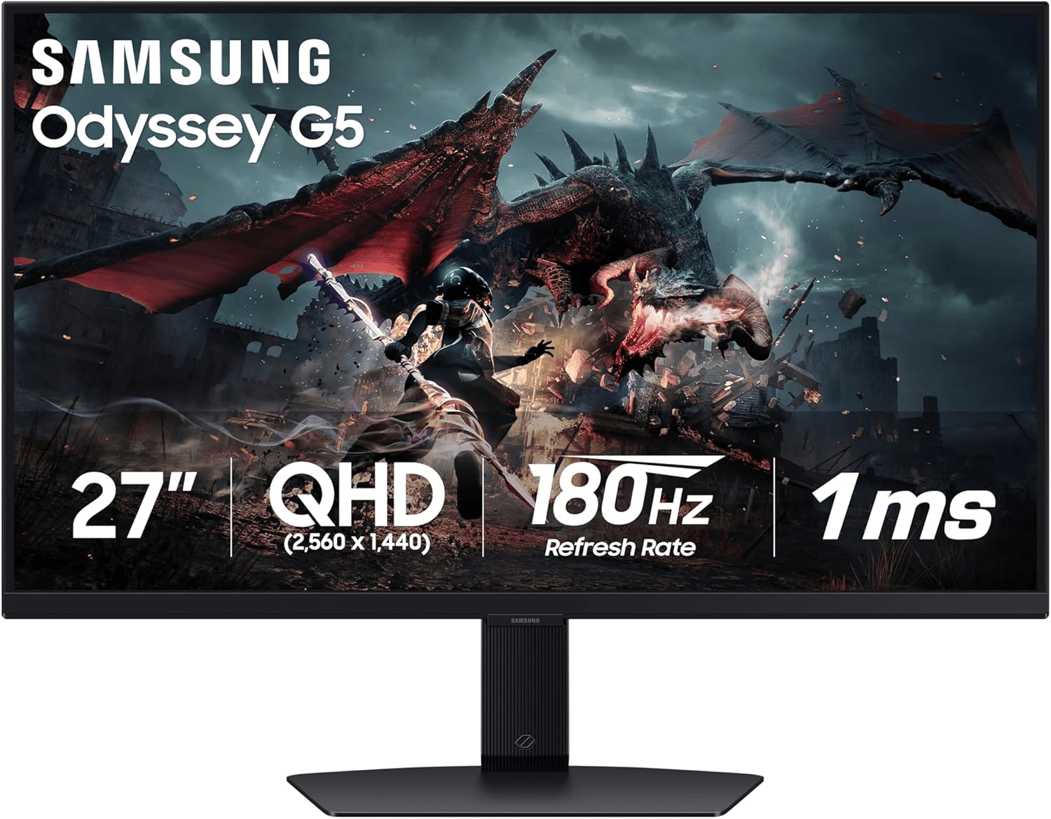 Samsung 27-Inch Odyssey G50D Series QHD Fast IPS G-Sync Compatible Gaming Monitor, 1ms, VESA DisplayHDR 400, 180Hz, AMD FreeSync, Adjustable Stand, Eye Saver Mode, LS27DG500ENXZA