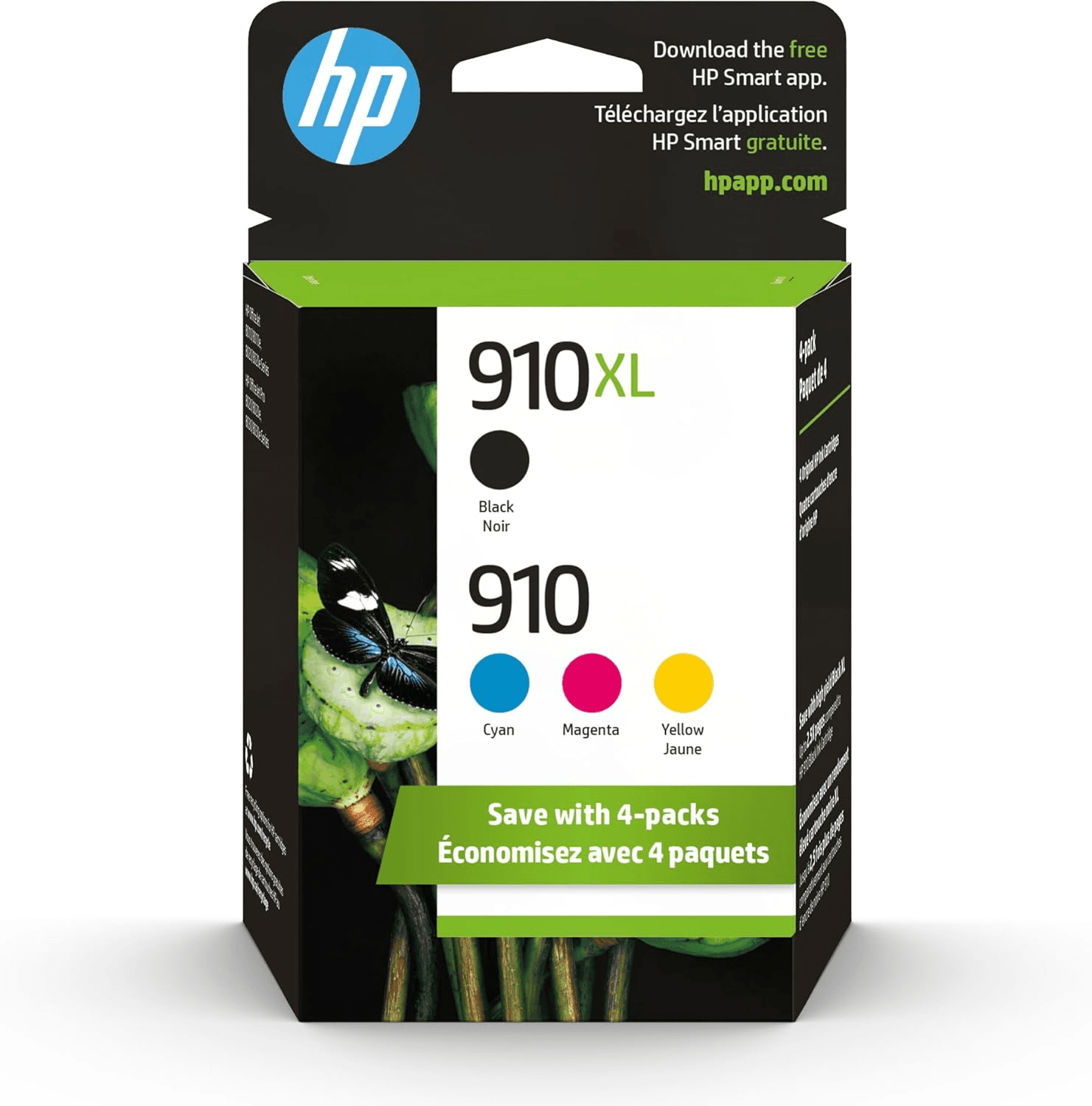 HP Original 910 Cyan, Magenta, Yellow / 910XL Black Ink Cartridges (4-Pack) | Works OfficeJet 8010, 8020 Series OfficeJet Pro 8020, 8030 Series | Eligible for Instant Ink | 3JB41AN