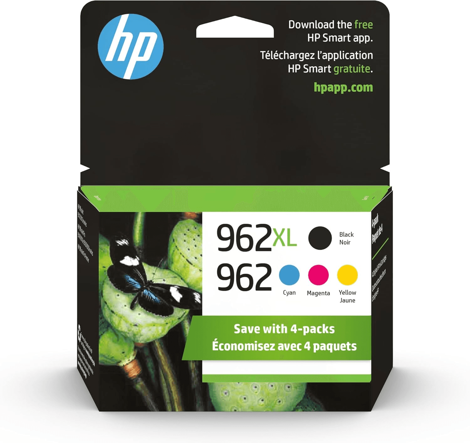 HP Original 962 Cyan, Magenta, Yellow / 962XL Black Ink Cartridges (4-Pack) | Works OfficeJet 9010 Series, OfficeJet Pro 9010, 9020 Series | Eligible for Instant Ink | 3JB34AN