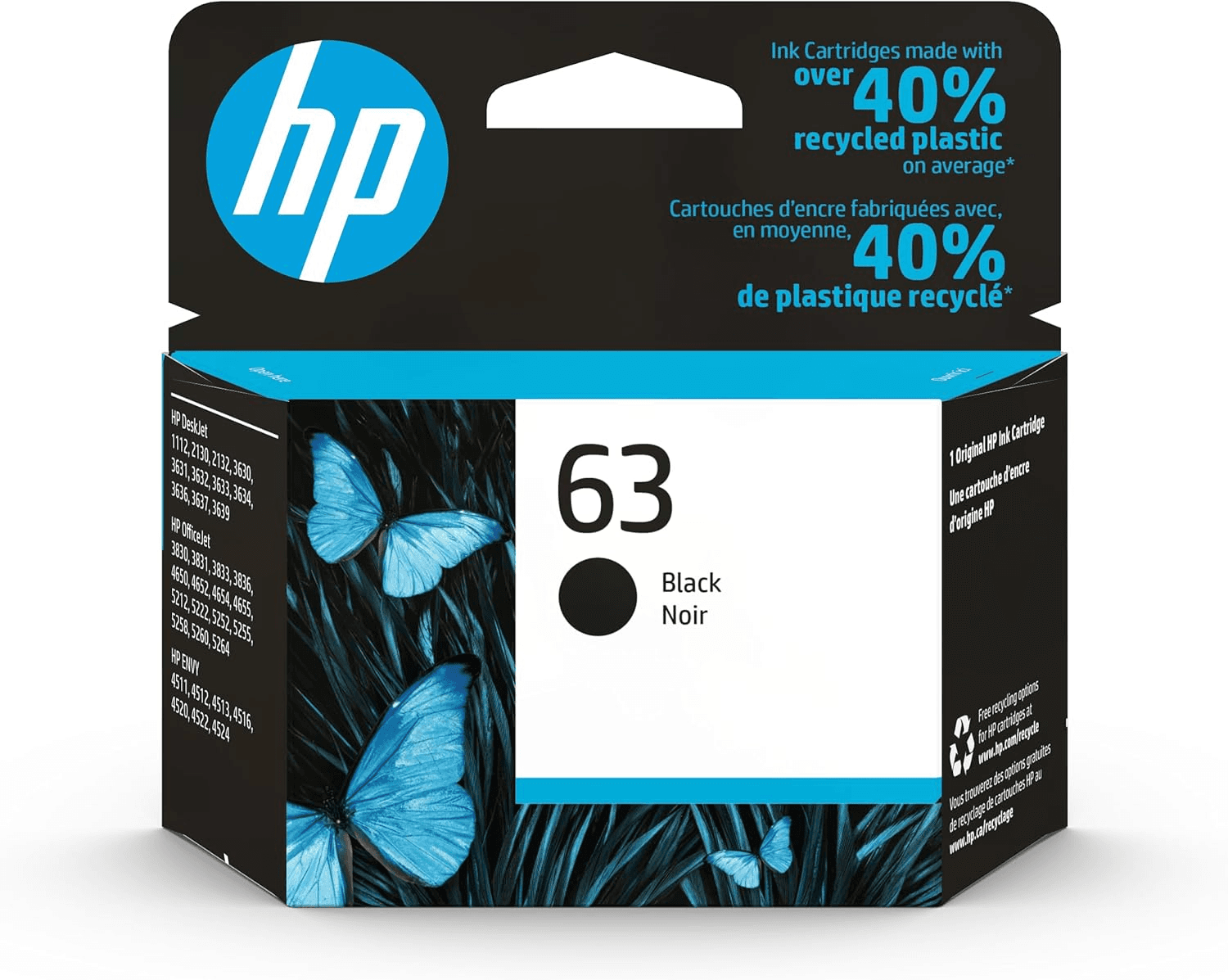 HP 63 Black Ink Cartridge Printers | Works with Printer Series: DeskJet 1112, 2130, 3630; Envy 4510, 4520; OfficeJet 3830, 4650, 5200 | Eligible for Instant Ink | F6U62AN