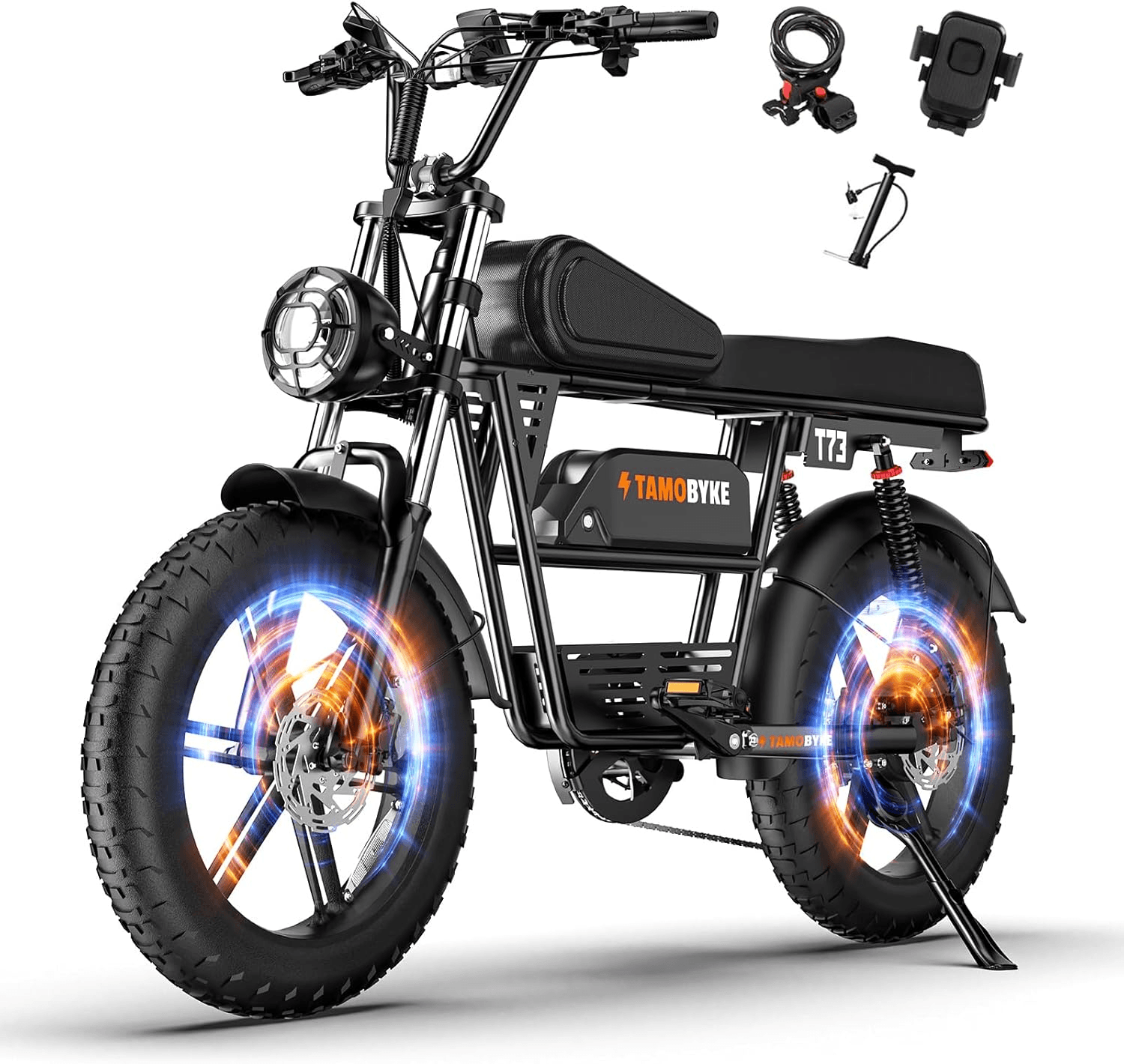 T73 Moped Style Electric Bike,1000W/1500W Dual Motor,30/33/37.5Mph Max Speed,48V15.6-41.6Ah Large Battery E-Bike,5-Speed Gear,20'' Fat Tire for Commute/Country/Snow Riding.